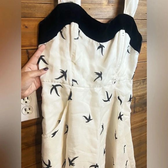 BHLDN Anthro Dress Hitherto Floating Flock Bird Silk Organza Velvet dress - Picture 5 of 11